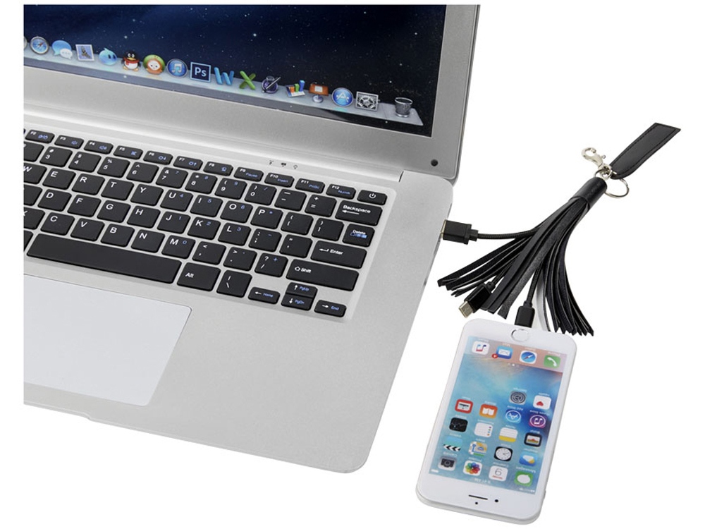 Тканевый кабель для зарядки Tassel 3-в-1, черный