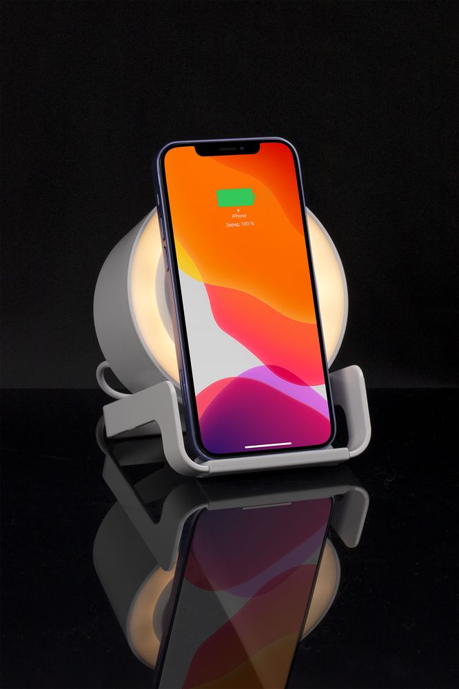 Лампа с колонкой и беспроводной зарядкой moonLight фото на сайте Print Logo.