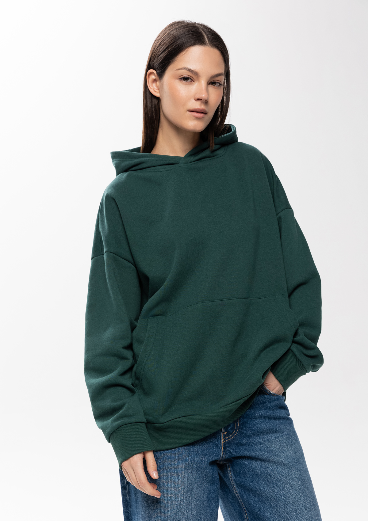 Худи унисекс STAN оверсайз футер без начёса 350, 66, Тёмно-зелёный,  (130)  (44/XS)