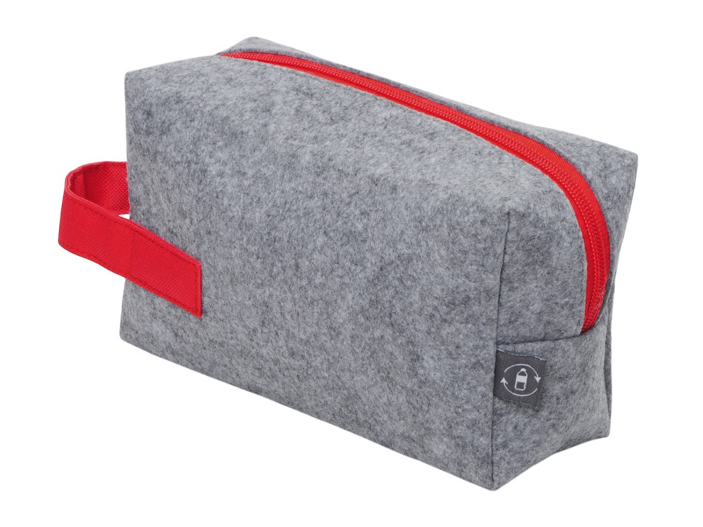 Органайзер для электроники и проводов Felt из RPET-фетра с ручкой, серый с красным