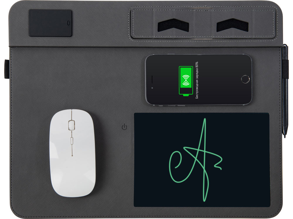 Многофункциональный коврик для мыши Multi Pad с беспроводной зарядкой и LCD экраном, 10 Вт, черный