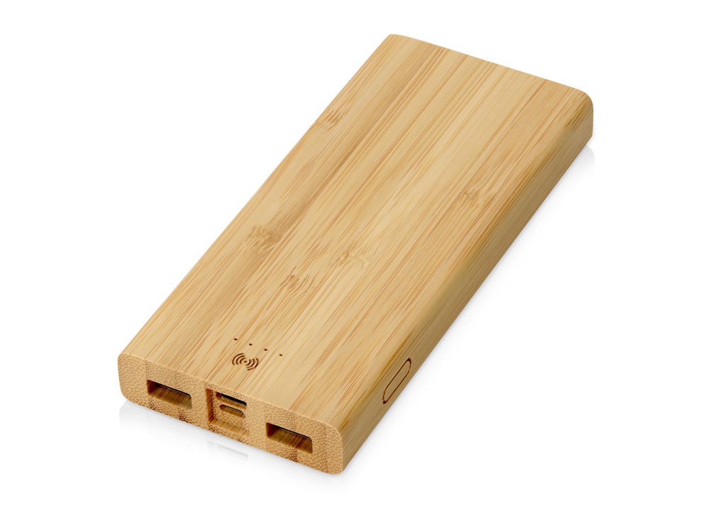 Внешний беспроводной аккумулятор из бамбука Bamboo Air, 10000 mAh с логотипом  | Print Logo