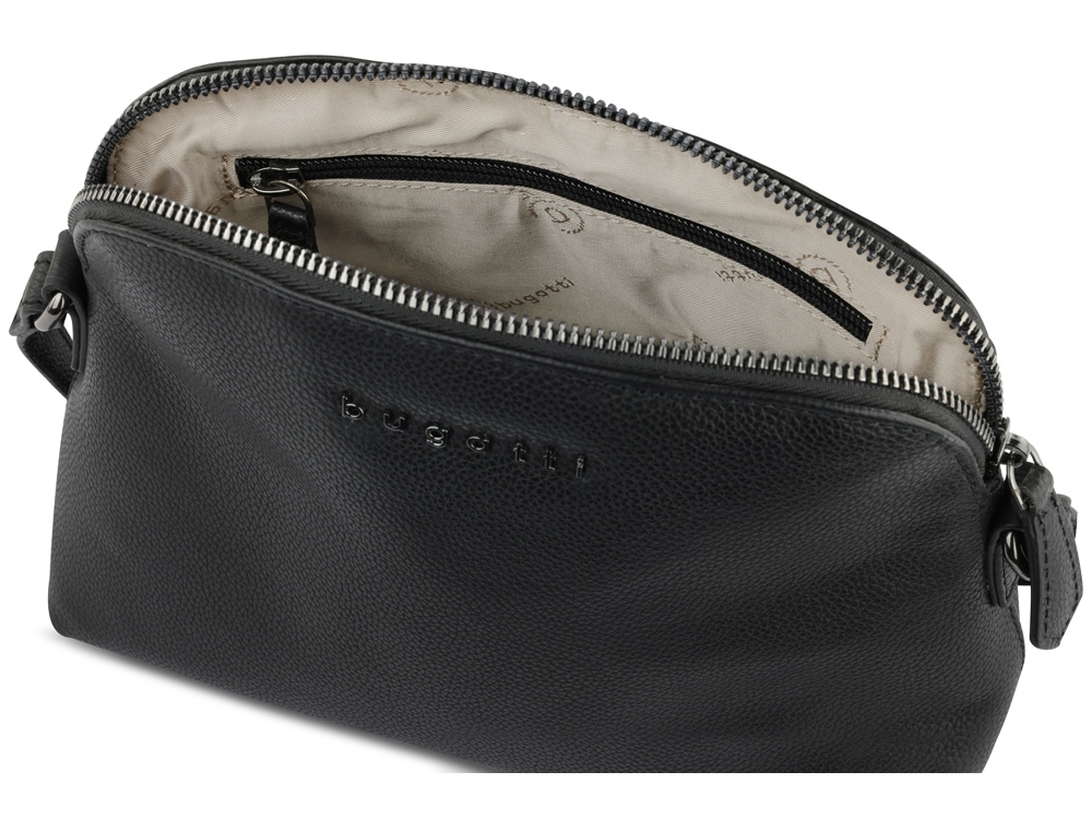 Сумка наплечная женская BUGATTI БЕЛЛА | BELLA, чёрная, воловья кожа/полиэстер, 23х8х17 см