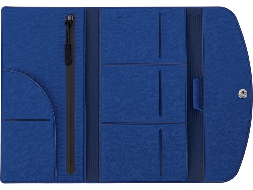 Органайзер для документов на кнопке с отделением для купюр и ручки, упаковка в индивидуальный пакет, синий/темно-синий