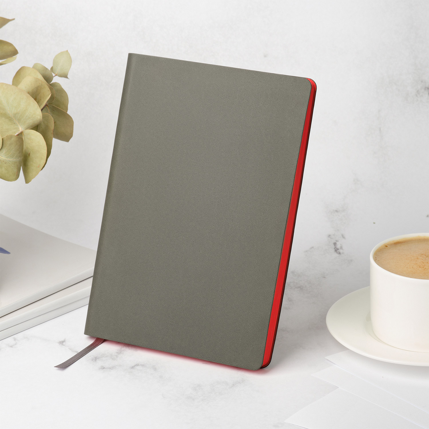 Ежедневник Латте софт-тач (Latte soft touch) недатированный, серый/красный