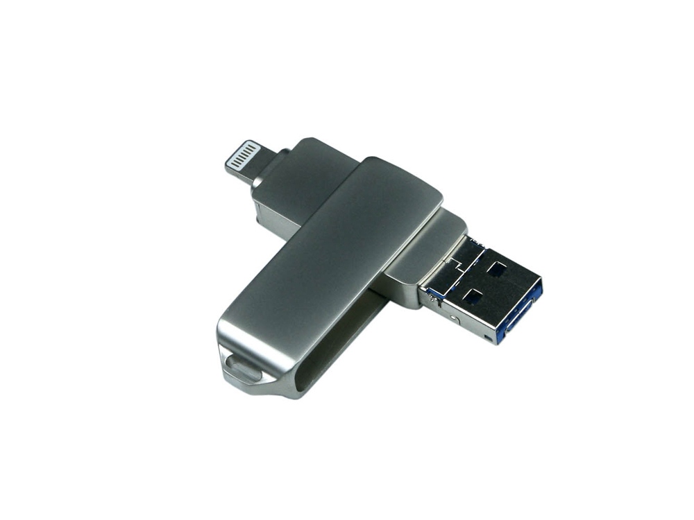 USB 3.0/micro USB/Lightning- флешка на 64 Гб с поворотным механизмом с логотипом  | Print Logo