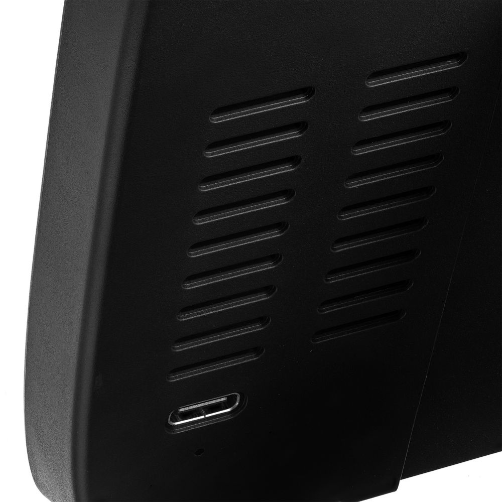 Станция беспроводной зарядки с часами и календарем и подсветкой логотипа Novem — пример нанесения логотипа (Uniscend) | Print Logo