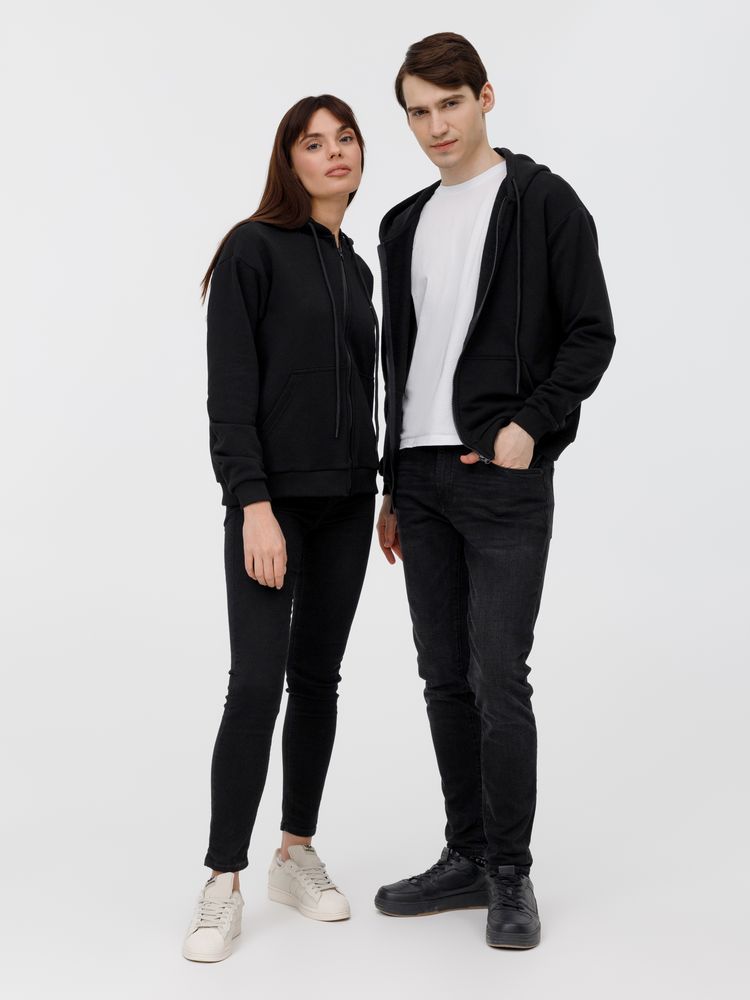 Толстовка унисекс оверсайз на молнии Zippy Terry, черная, размер XL/XXL