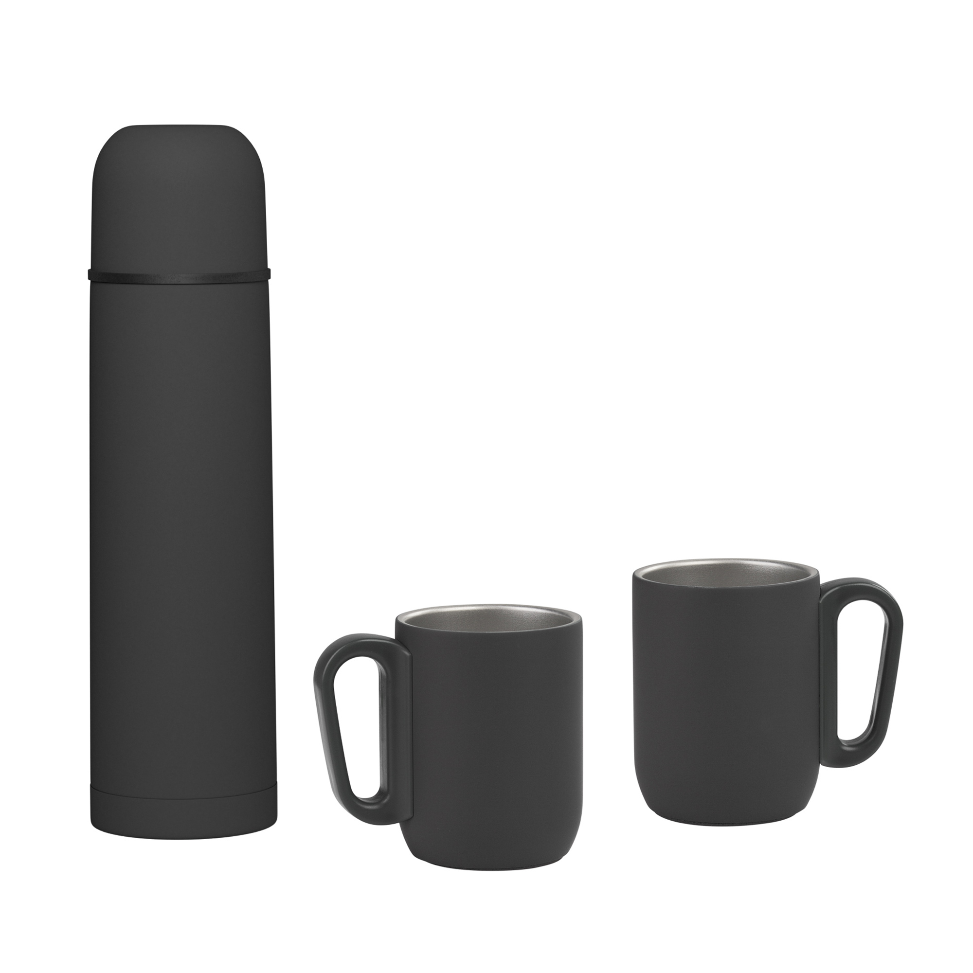 Набор "Гейзер" (термос, 2 кружки), покрытие soft touch, серый