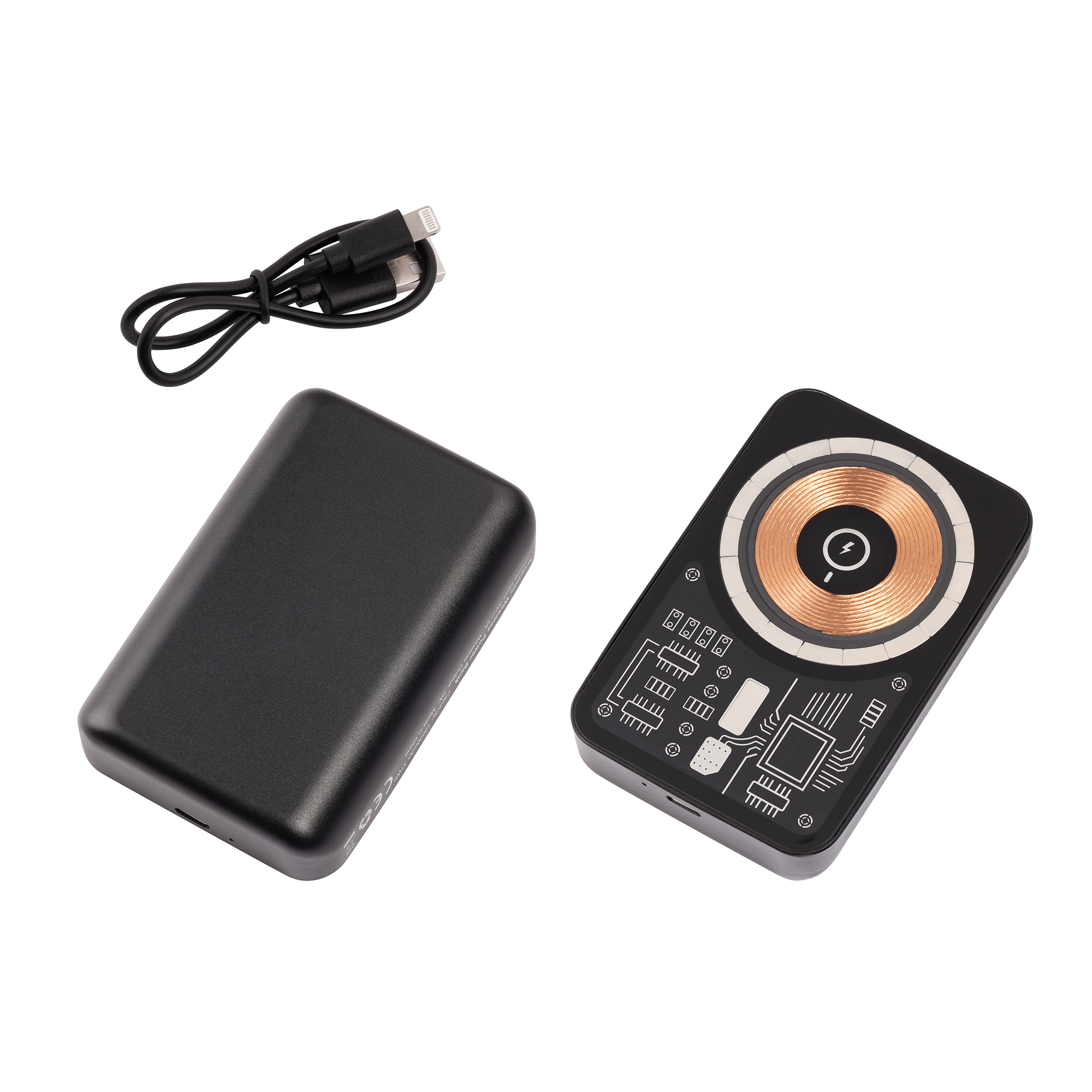 Беспроводное зарядное устройство "Skeleton" 10000 mAh с функцией MagSafe, прозрачный пластик/алюминий фото на сайте Print Logo.