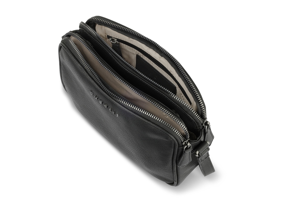 Сумка кросс-боди женская BUGATTI БЕЛЛА | BELLA, чёрная, воловья кожа/полиэстер, 22х6х15,5 см