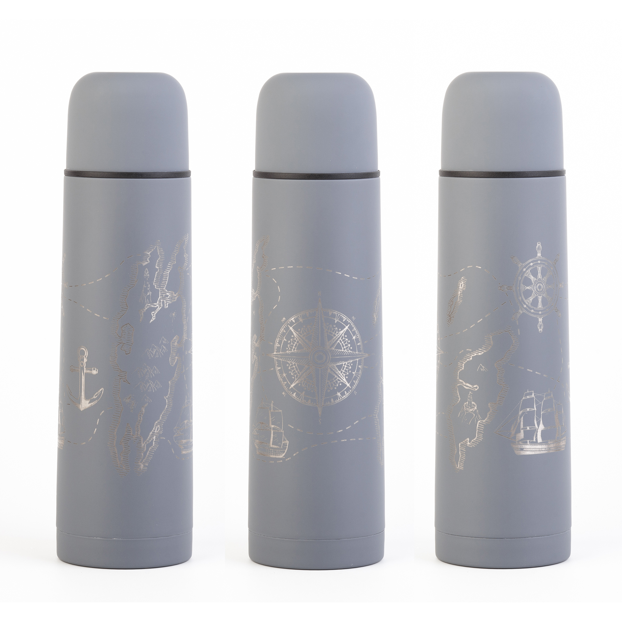 Набор "Гейзер" (термос, 2 кружки), покрытие soft touch, серый