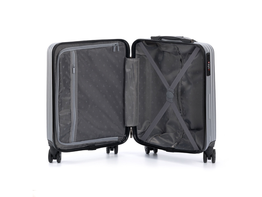 Чемодан TORBER ЛАМА, серебристый, ABS-пластик, 38 х 21 х 55 см, 37 л