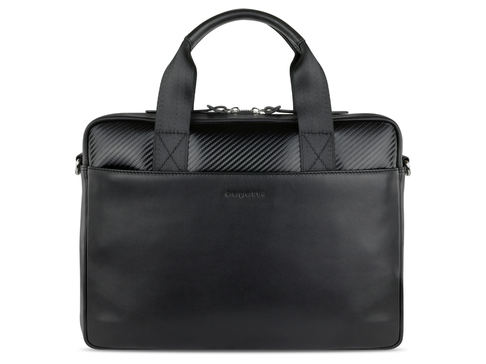 Портфель мужской BUGATTI КОМЕТА | COMET, чёрный, воловья кожа/полиэстер, 37х6х27 см