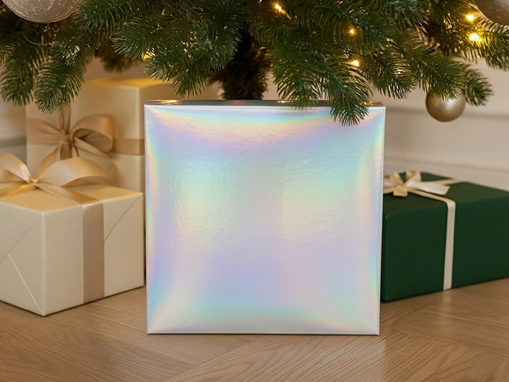 Подарочная коробка с голографическим шубером без печати Aurora, L, 260х260х100 мм.