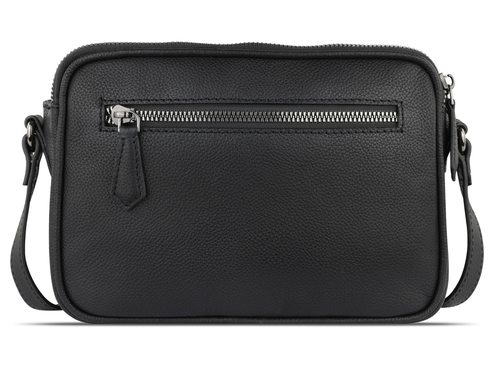 Сумка кросс-боди женская BUGATTI БЕЛЛА | BELLA, чёрная, воловья кожа/полиэстер, 22х6х15,5 см