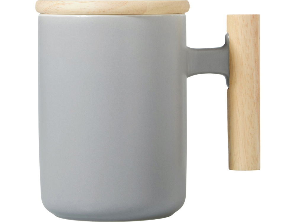 Кружка с ручкой и крышкой из каучукового дерева Jeny, серый