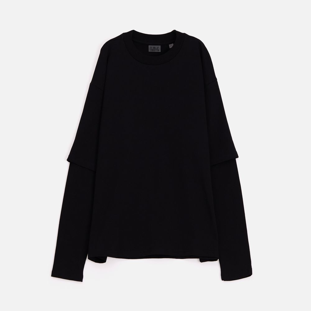 Футболка оверсайз с двойным рукавом Kosmos, черная, размер XL/XXL