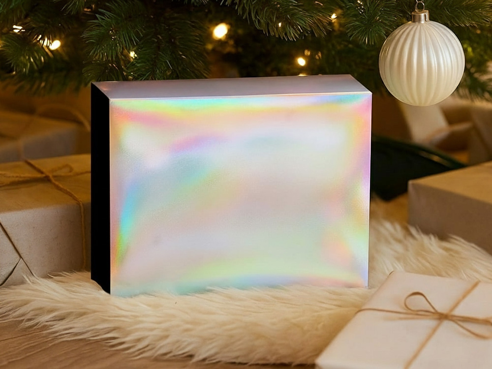 Подарочная коробка с голографическим шубером без печати Aurora, XL, 300х235х105 мм.