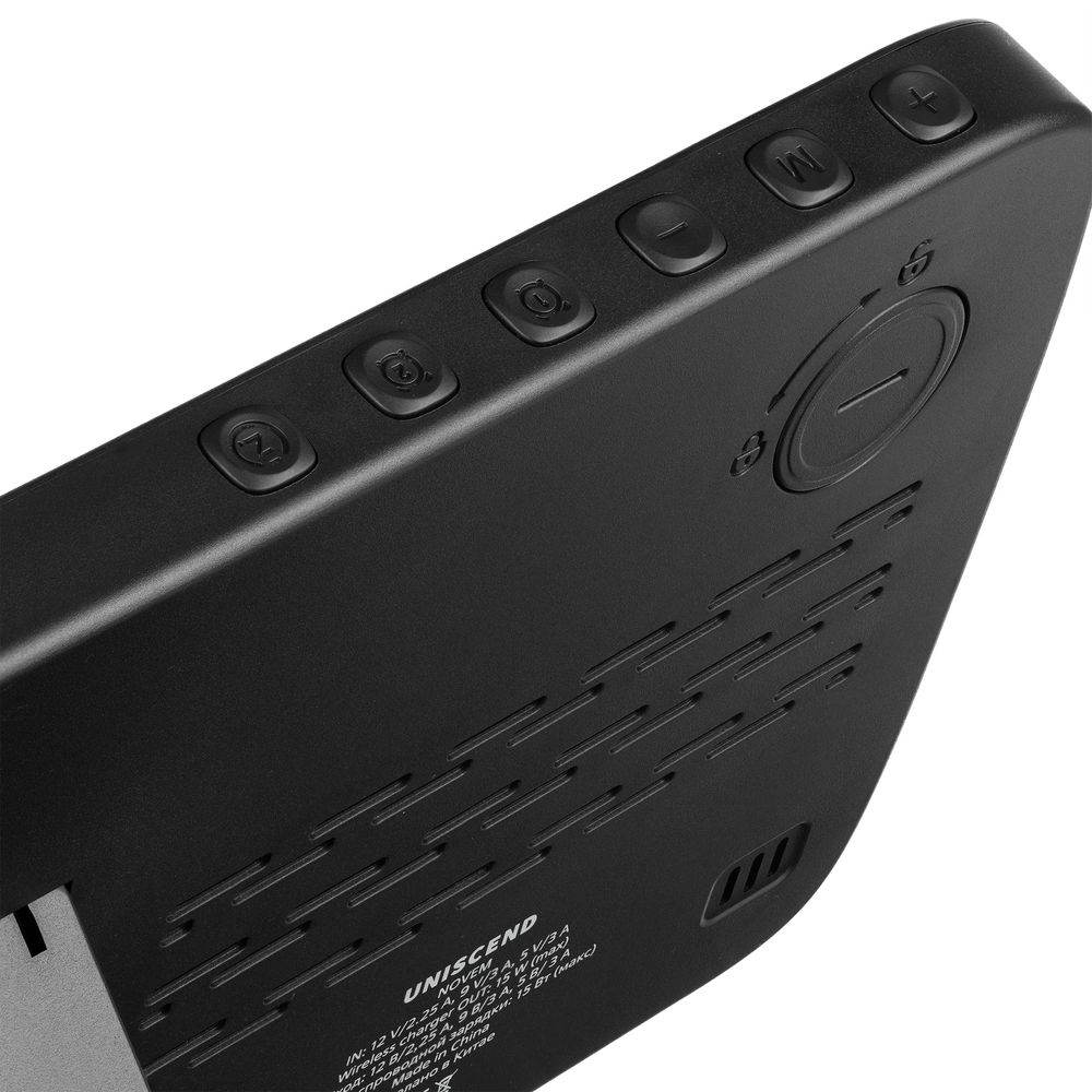 Станция беспроводной зарядки с часами и календарем и подсветкой логотипа Novem — пример нанесения логотипа (Uniscend) | Print Logo