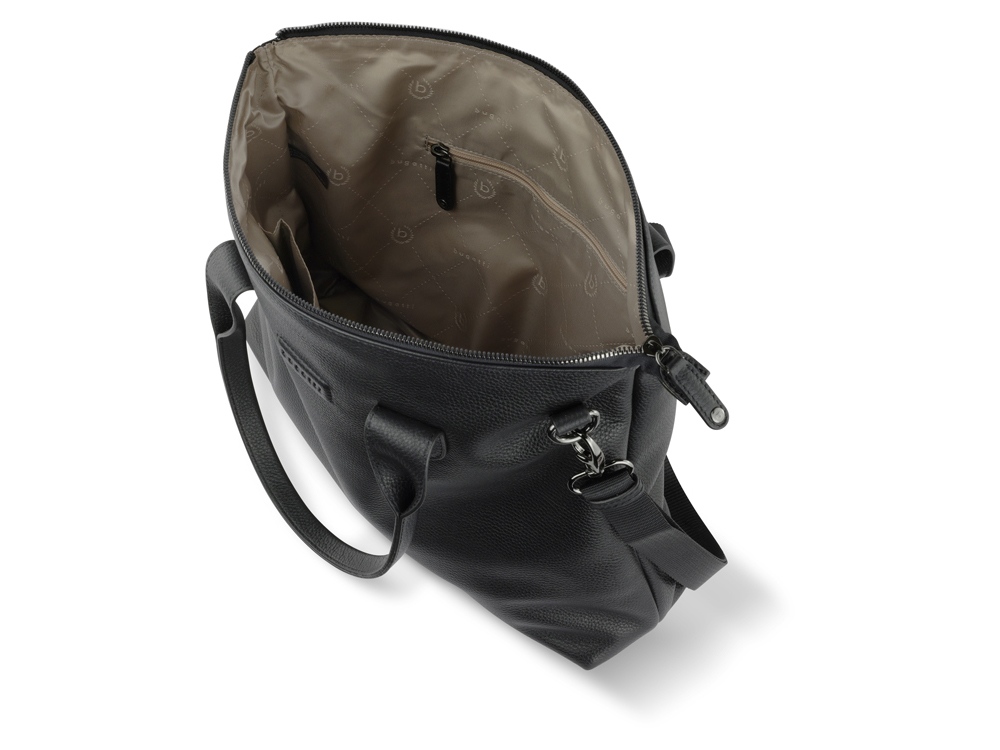 Сумка-шоппер BUGATTI ЭЛЬЗА | ELSA, чёрная, воловья кожа/полиэстер, 46х11х31,5 см