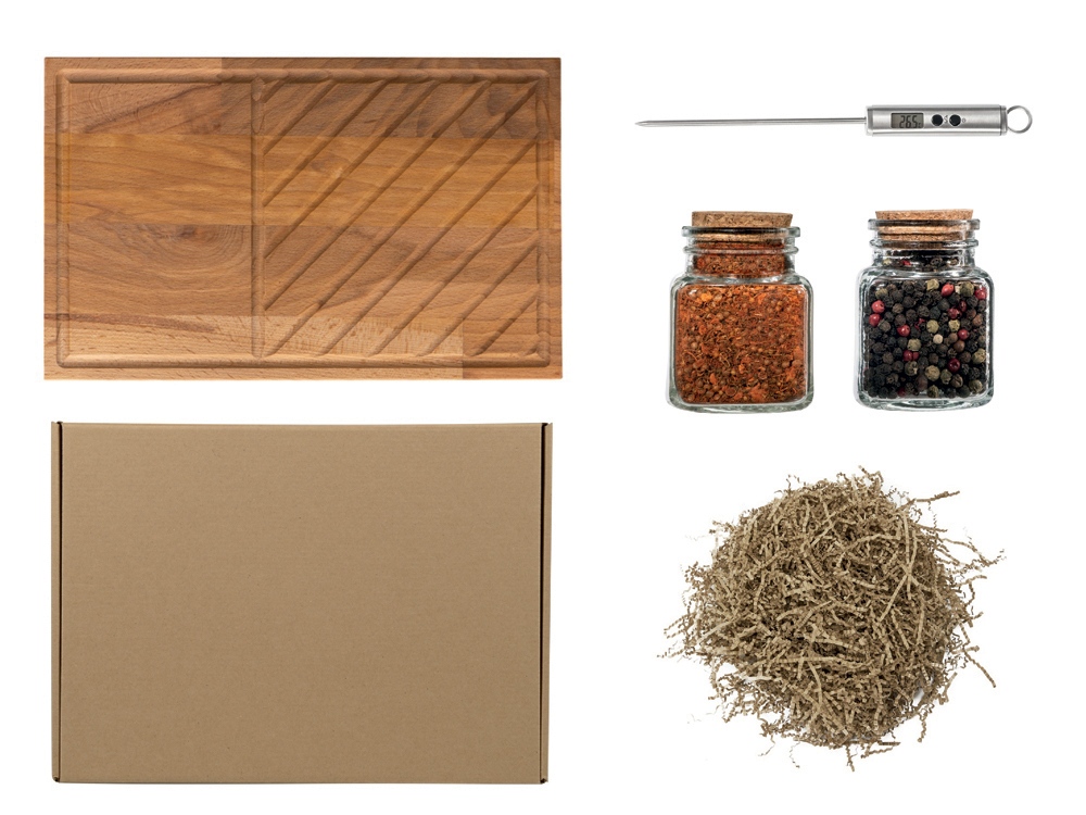 Набор для стейка с доской, термощупом и специями с логотипом  | Print Logo