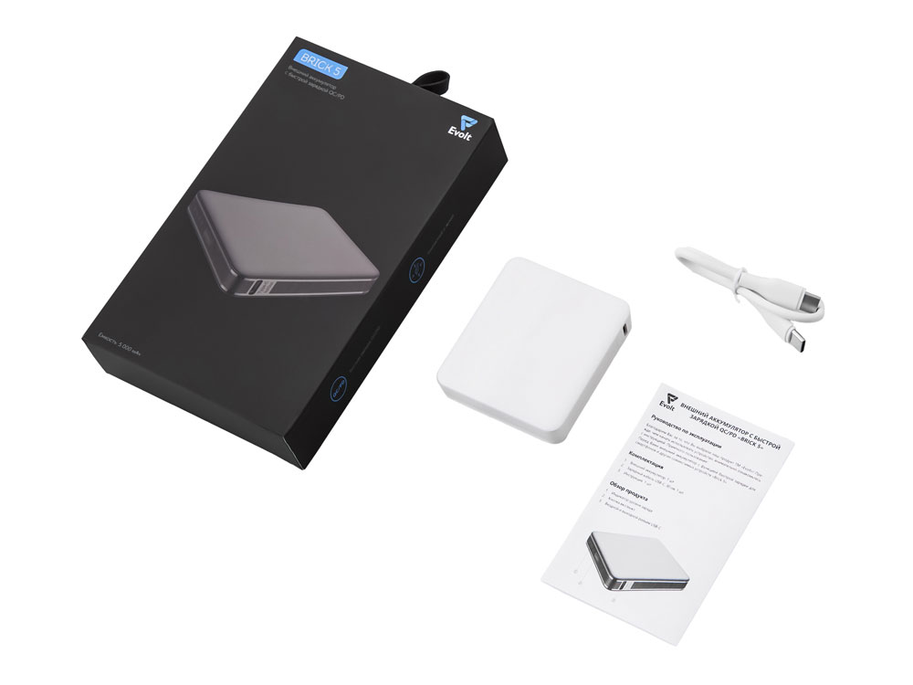 Внешний аккумулятор Brick 5 с быстрой зарядкой PD, 5000 мАч, белый