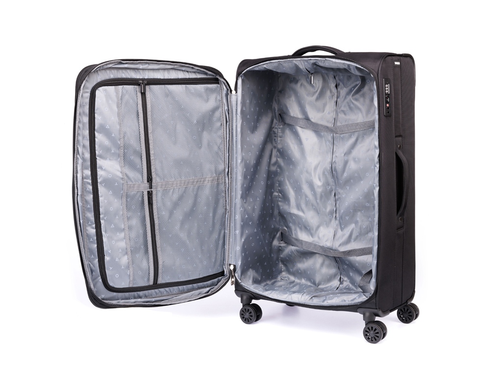 Чемодан TORBER СЕЙД, чёрный, нейлон 600D, 48 х 26.5 х 78 см, 85 л