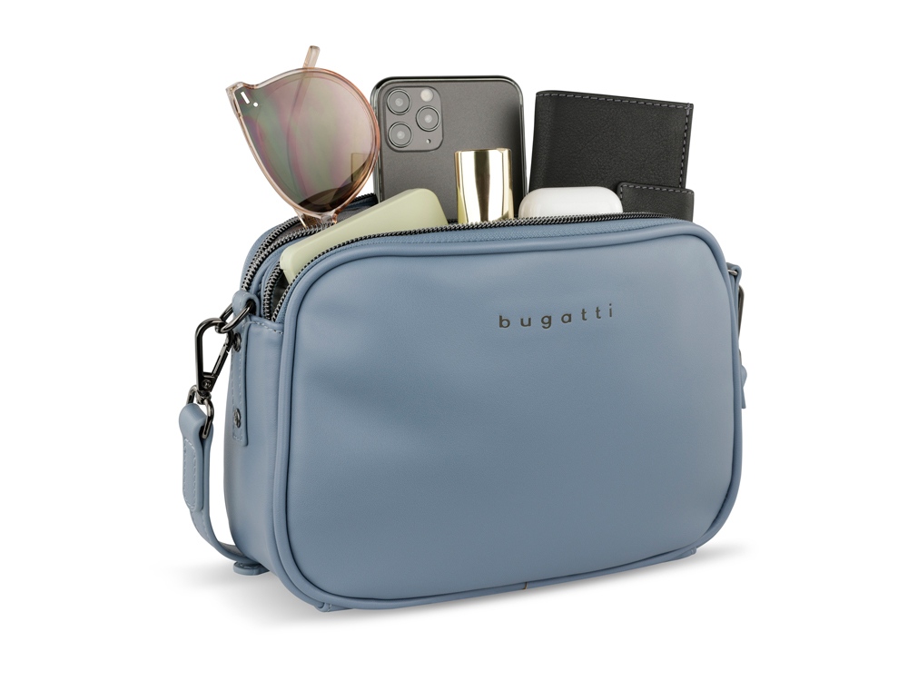 Сумка кросс-боди женская BUGATTI АЛМАТА | ALMATA, голубая, полиуретан, 21,5х6х15 см