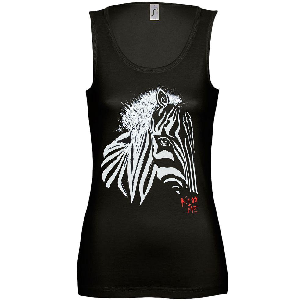 Майка женская «Арт-рокстар. Kiss Me» — пример нанесения логотипа (Принтэссенция) | Print Logo