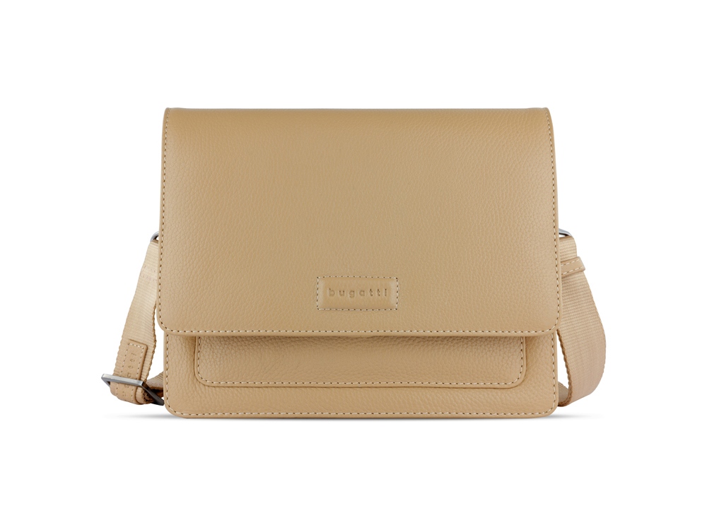 Сумка через плечо женская BUGATTI ЭЛЬЗА | ELSA, песочного цвета, воловья кожа/полиэстер, 25х8,5х20 см