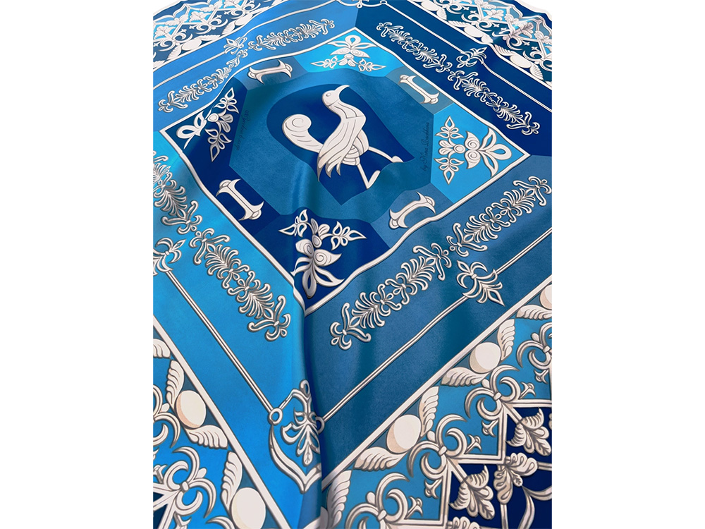 Платок Птица дивная, синий