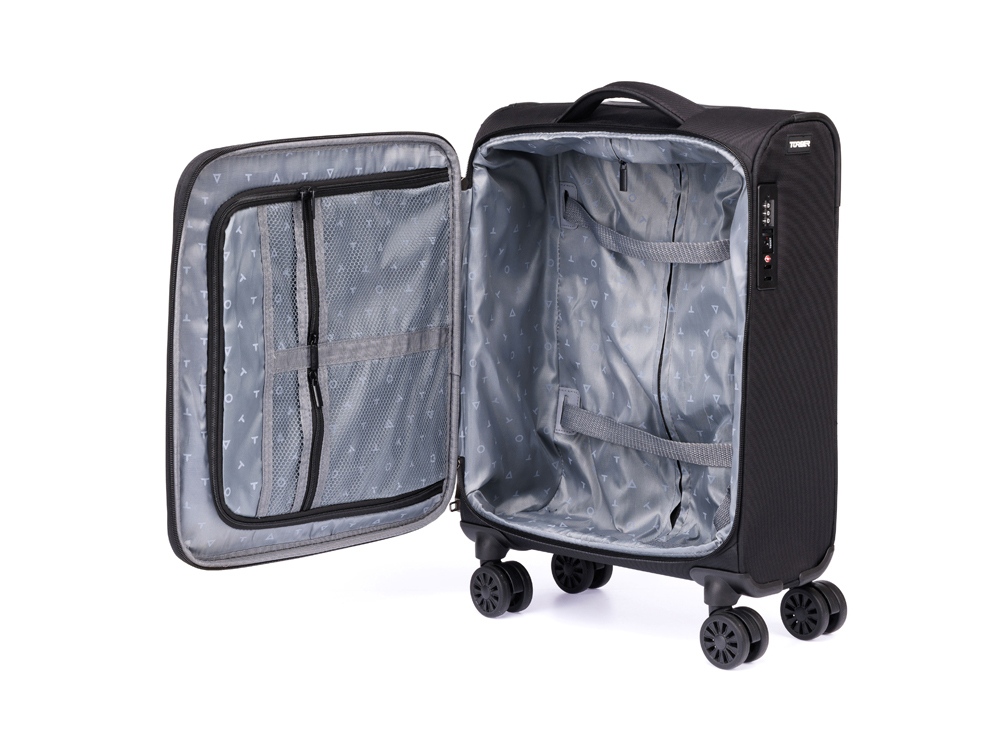 Чемодан TORBER СЕЙД, чёрный, нейлон 600D, 36,5 х 19 х 54 см, 32 л