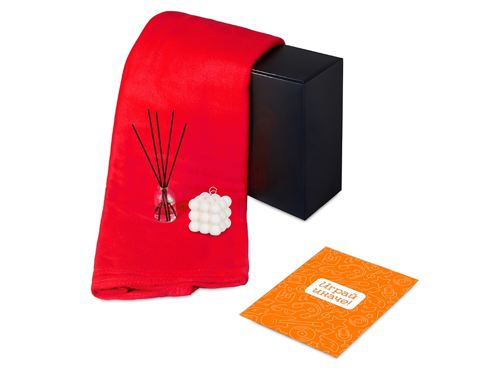 Подарочный набор с пледом, свечой и диффузором, красный