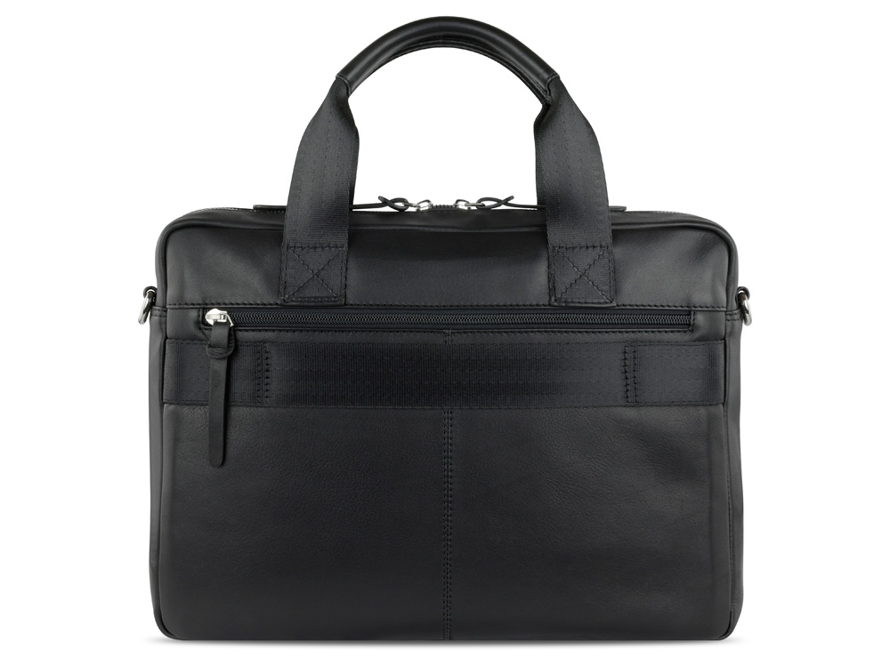 Портфель мужской BUGATTI КОМЕТА | COMET, чёрный, воловья кожа/полиэстер, 37х6х27 см