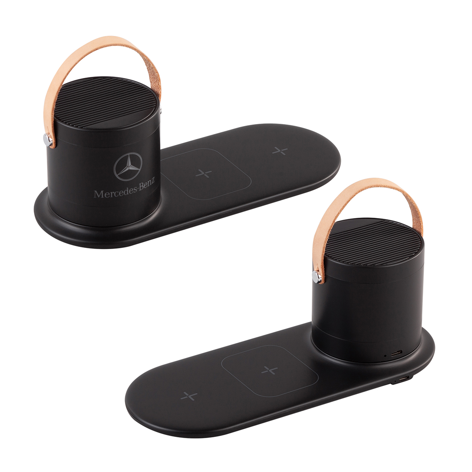 Настольная беспроводная (15W) зарядная станция "Blacksmith" с bluetooth колонкой с подсветкой логотипа фото на сайте Print Logo.