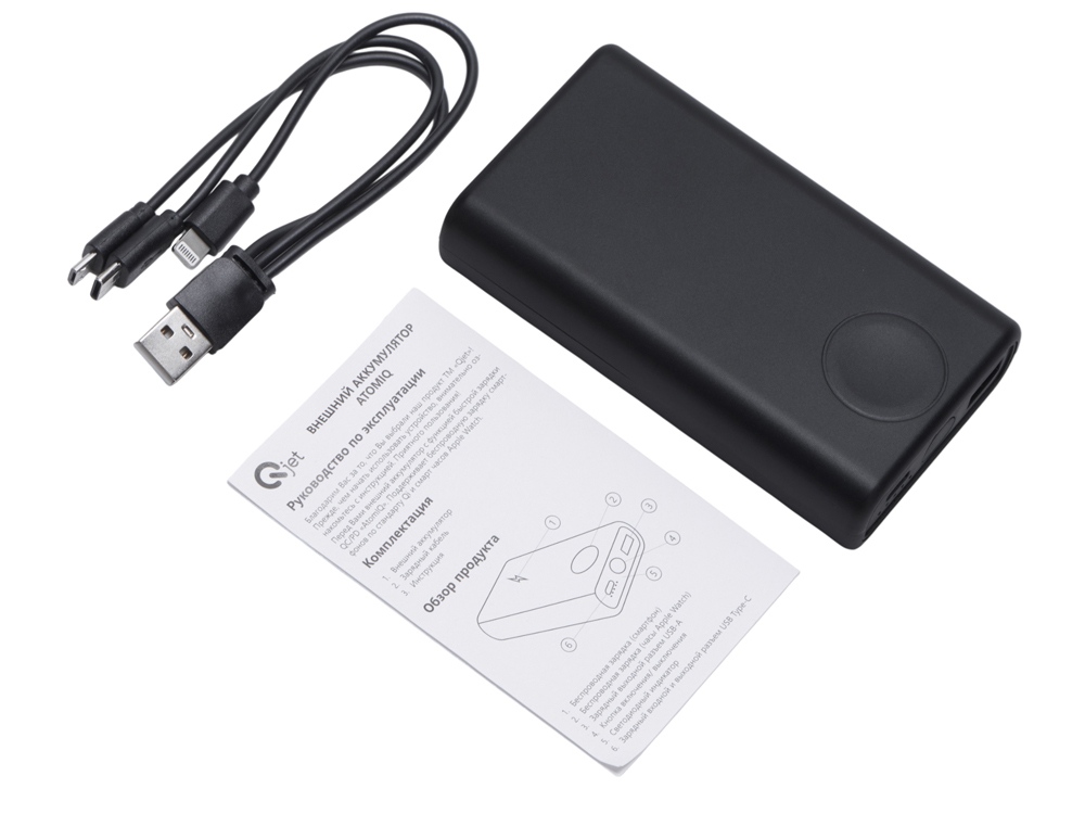 Внешний беспроводной аккумулятор 2-в-1 с функцией зарядки Apple Watch, QC/PD AtomIQ, 10000 мАч, черный