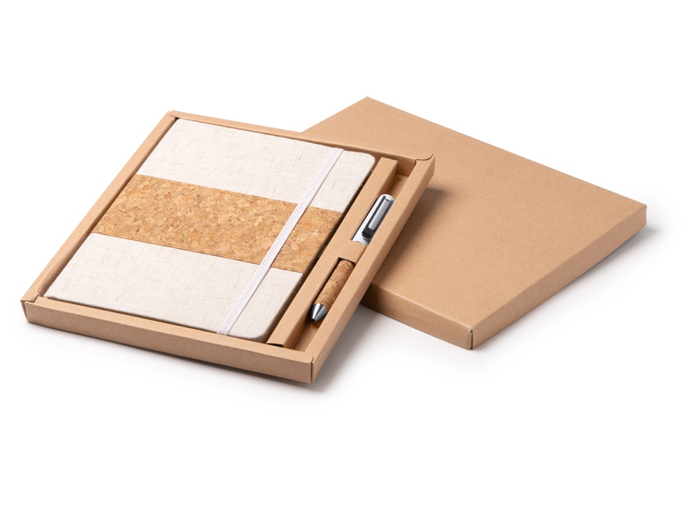 Набор блокнот с ручкой из пробки и хлопка Beret с логотипом  | Print Logo