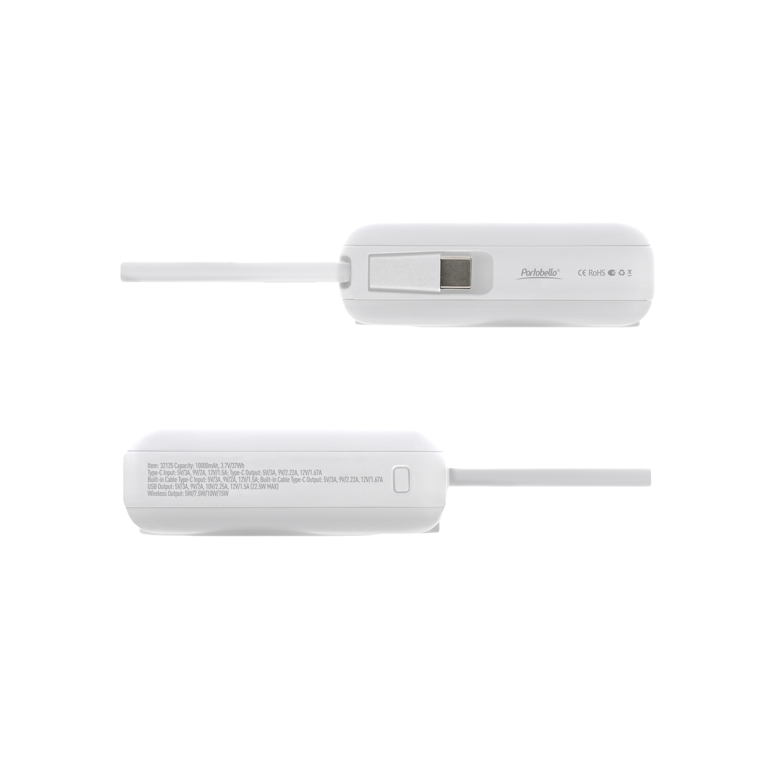 Внешний аккумулятор с подсветкой Ritter PD 10000mAh с функцией беспроводной зарядки 15W, белый