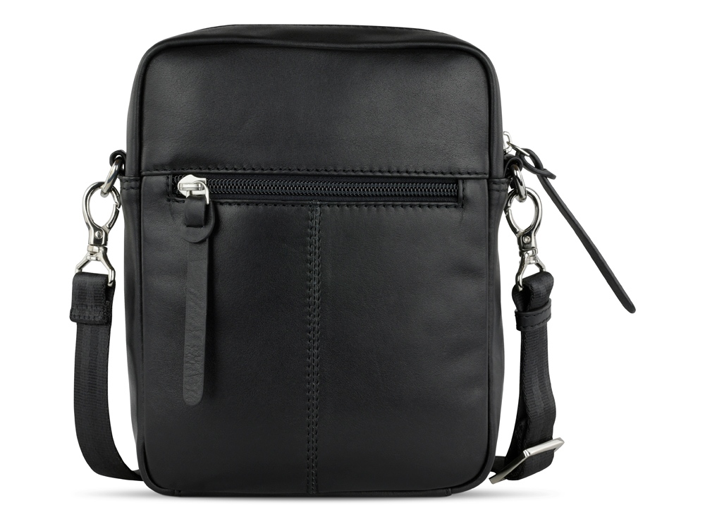 Сумка наплечная мужская BUGATTI КОМЕТА | COMET, чёрная, воловья кожа/полиэстер, 17х4,7х21 см