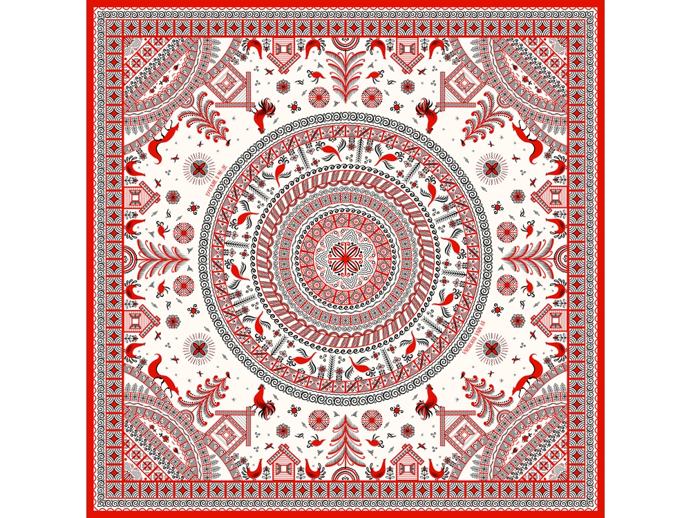 Платок Мезенская роспись с логотипом Русские в моде | Print Logo