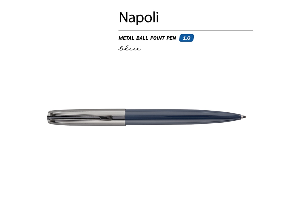 Ручка металлическая шариковая Napoli, синий/вороненая сталь
