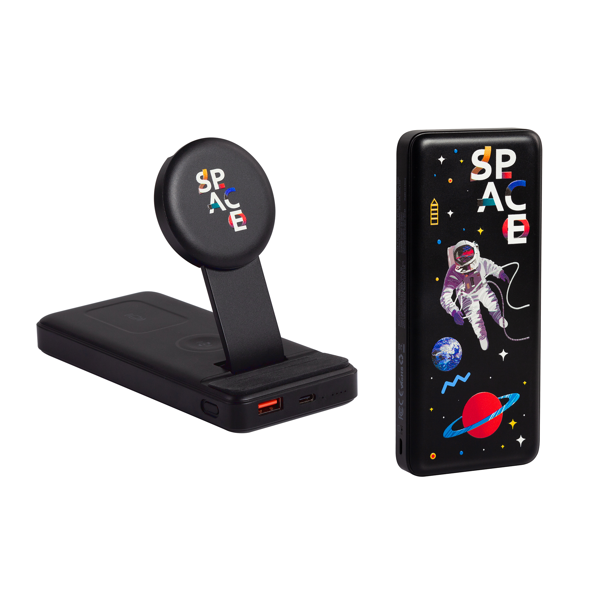 Беспроводная зарядная (20W/15W) станция-пауэрбэнк "Slider" 10000 mAh для смартфонов, наушников, часов, с подвижным зарядным блоком фото на сайте Print Logo.