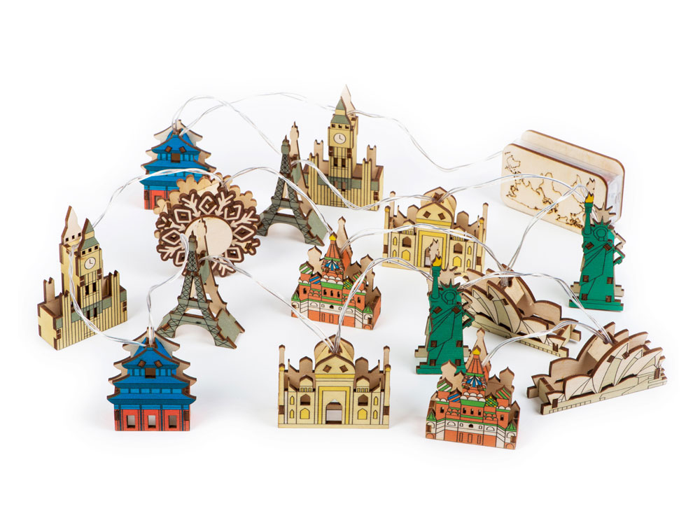 Ёлочная гирлянда Достопримечательности мира с логотипом  | Print Logo