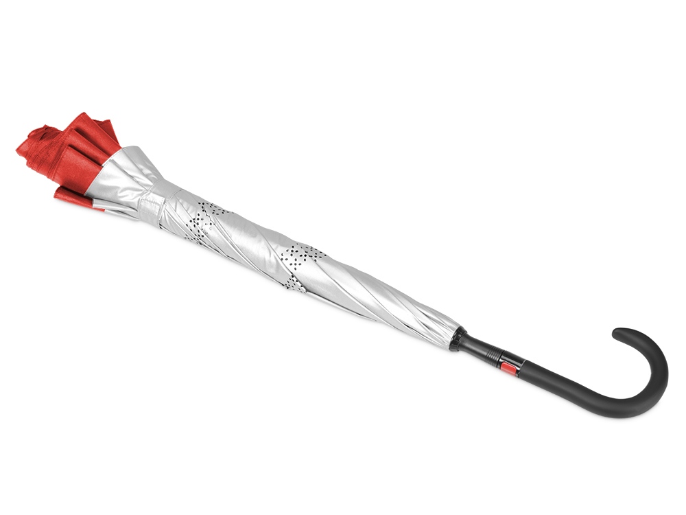 Зонт-трость наоборот Inversa, полуавтомат, красный/серебристый