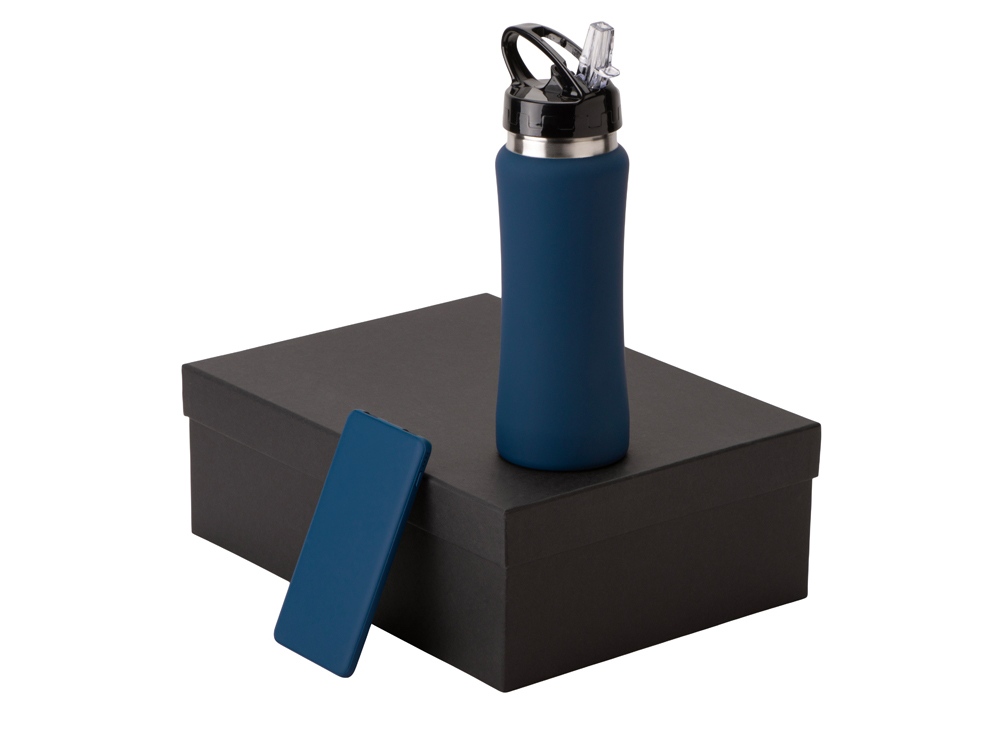 Подарочный набор с бутылкой для воды и повербанком С1, 5000 mAh, темно-синий