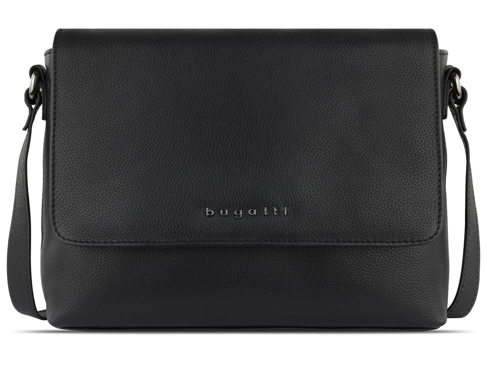 Сумка наплечная женская BUGATTI БЕЛЛА | BELLA, чёрная, воловья кожа/полиэстер, 25х8х20 см