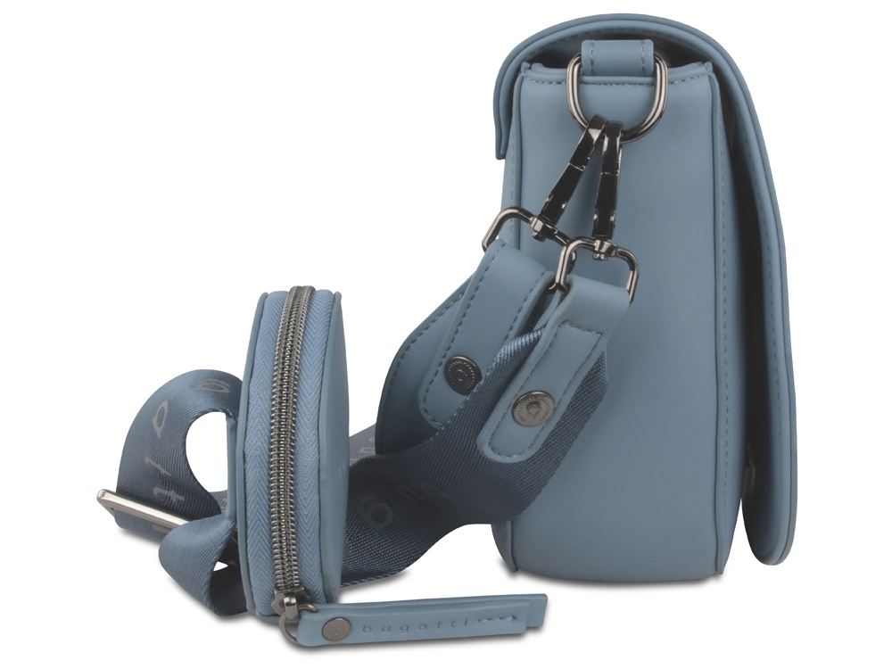 Сумка наплечная женская BUGATTI АЛМАТА | ALMATA, с кошельком, голубая, полиуретан, 27х6х18,5 см