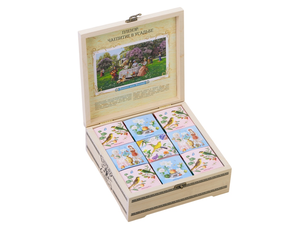 Подарочный набор с чаем Чайный букет в деревянной шкатулке с логотипом СУГРЕВЪ | Print Logo