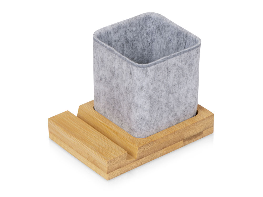 Подставка для ручек и телефона из бамбука Takeshi с логотипом  | Print Logo